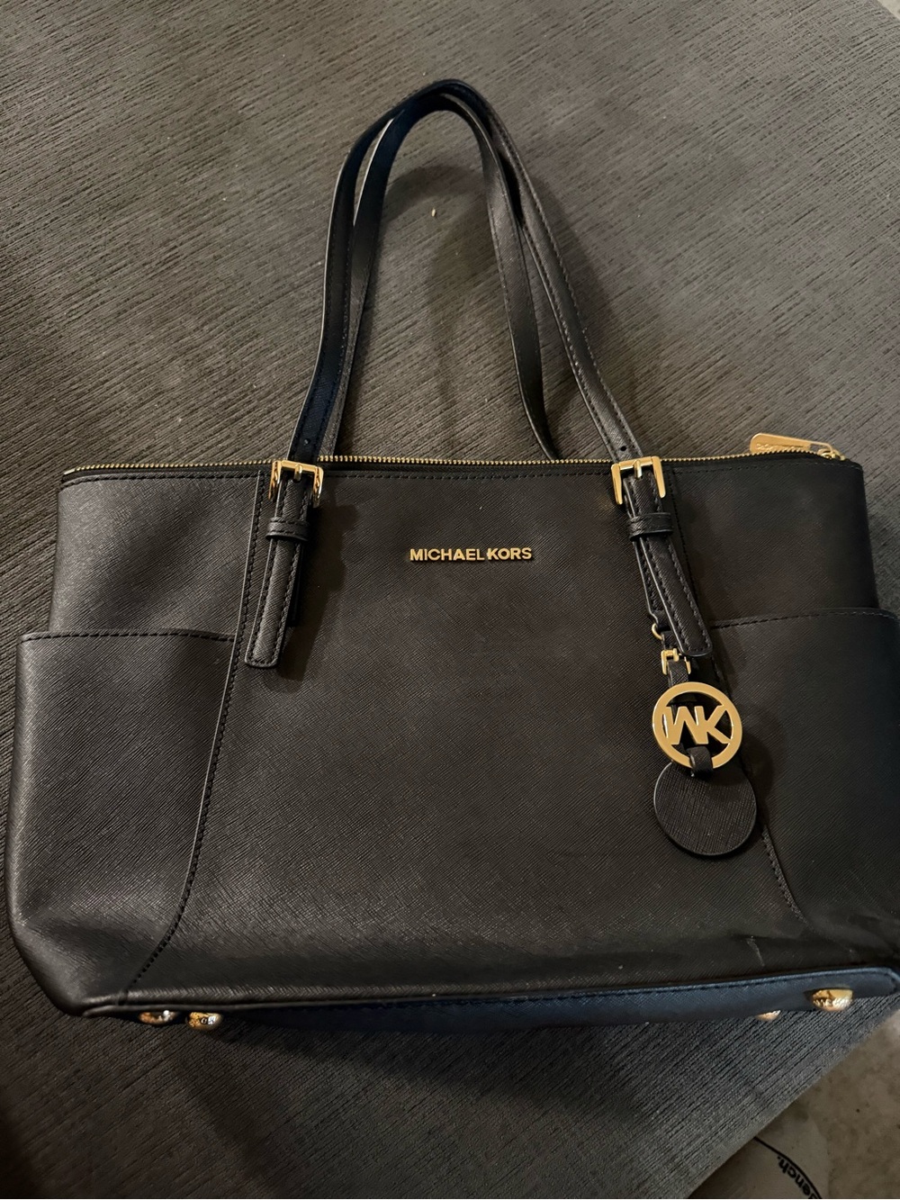 Michael Kors Black Saffiano Leather Tote with Gold Hardware